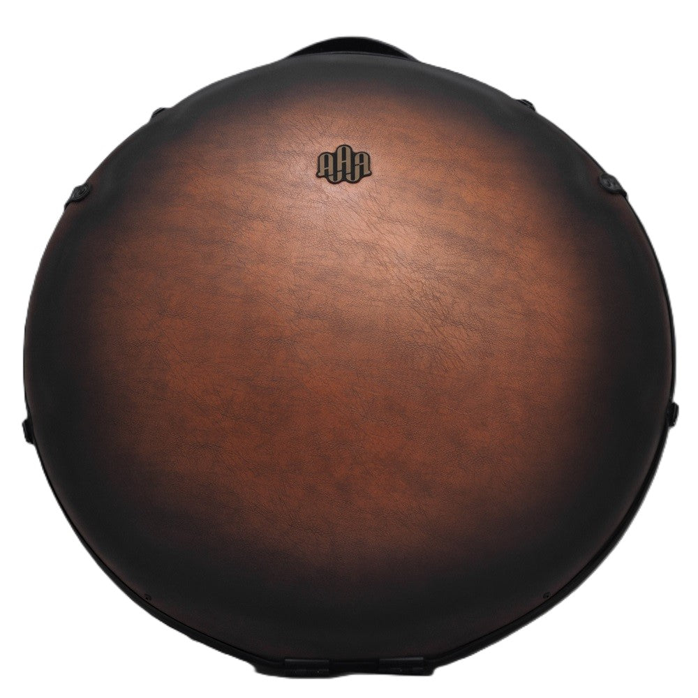 The Avaja Hardcase Vintage Style by Avaja is a round, brown, metallic case with a dark gradient edge, a small AYA logo near the top center, and a smooth, slightly reflective surface.