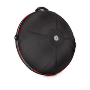 The TurtleCase Handpan Bag Evatek 2.0 medium HCT is a black, circular hard-shell case with red trim, a top handle, and a white logo—ideal for safely transporting your handpan.
