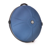The TurtleCase Handpan Bag Evatek 2.0 medium HCT is a blue, round, hard-shell case with a black handle, central silver logo, smooth curved lines, and black-rimmed edge—crafted for secure instrument transport.