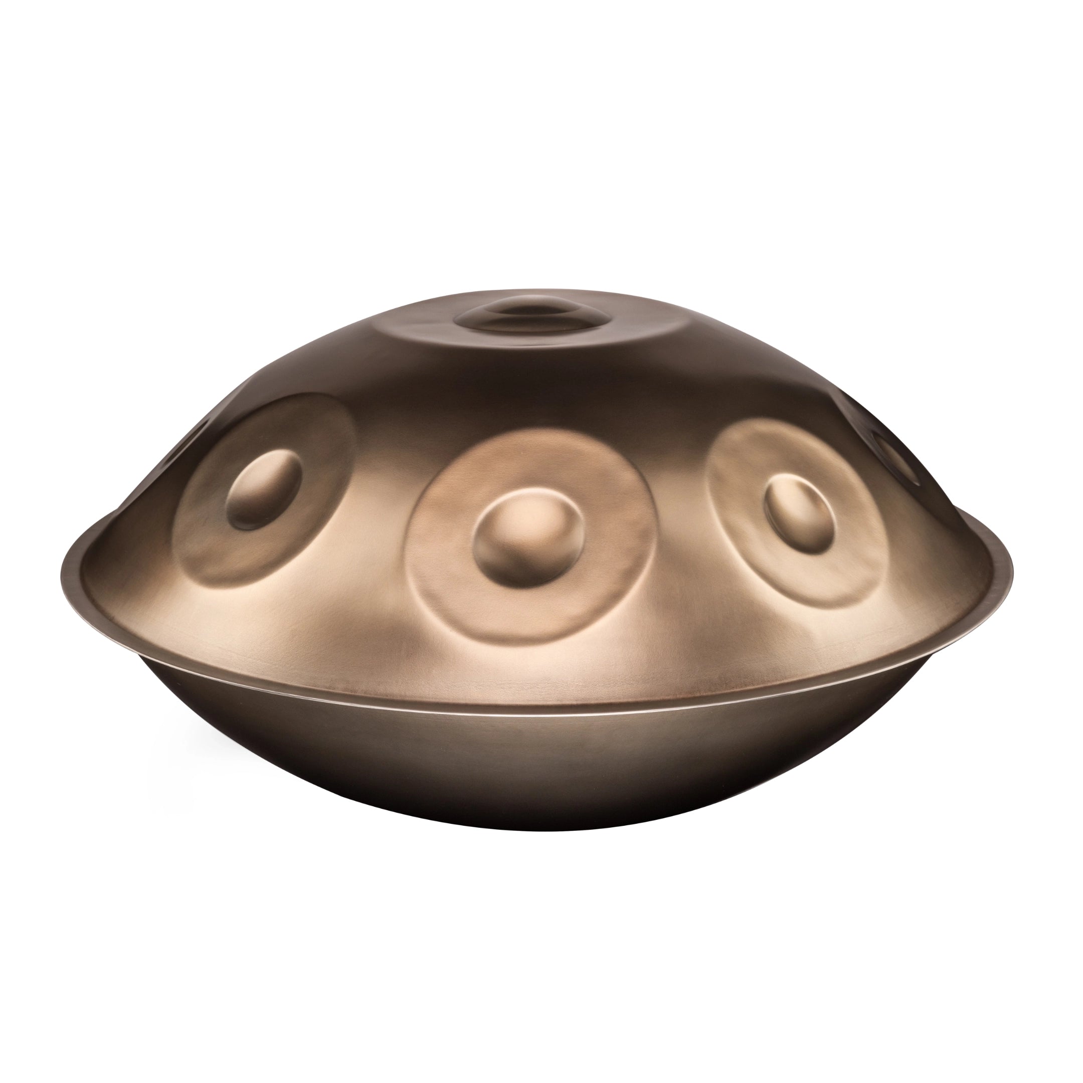  Shop is a metallic handpan drum with a round, UFO-like shape and several circular indentations, displayed against a white background.