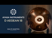 Ayasa D Aegean 18 handpan video by Malte Marten, featuring an 18-note bronze handpan played from a top-down perspective on a YouTube thumbnail